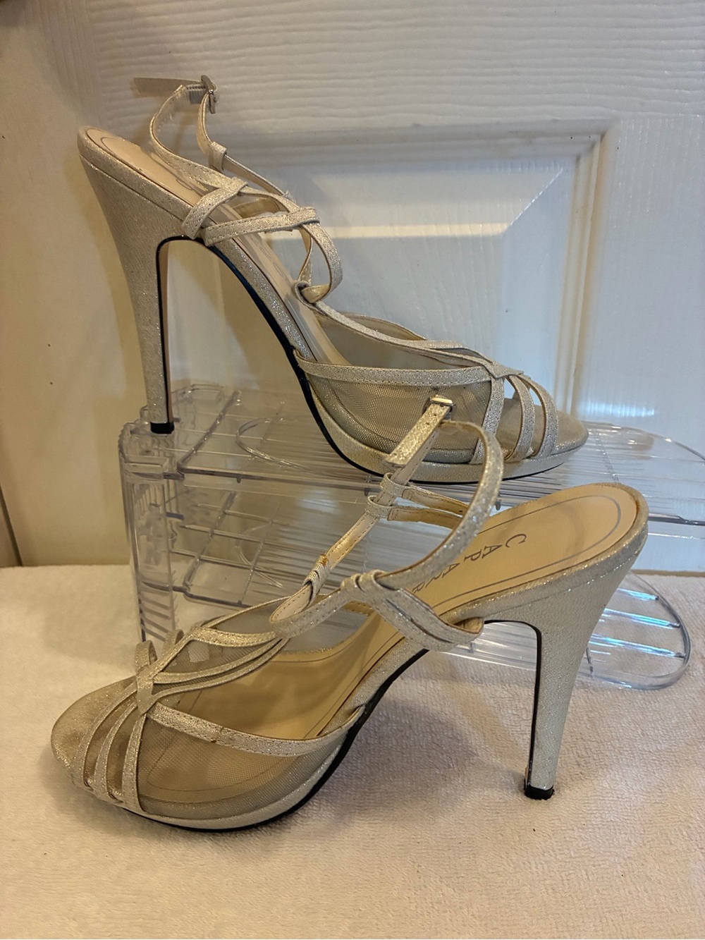 CAPARROS strappy sandals spakle heels silver glitter finish